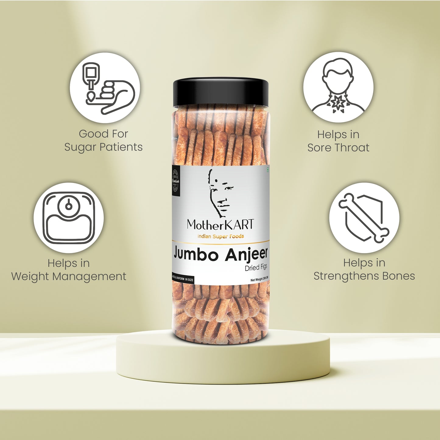 Motherkart Jumbo Anjeer (Dried Figs), 200 GM. Large and soft
