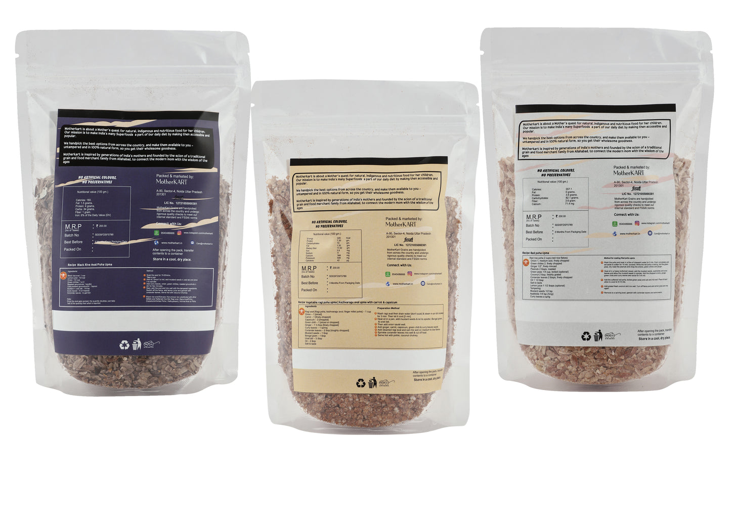 Motherkart Super Healthy Poha Combo- Red Rice + Black Rice+ Ragi