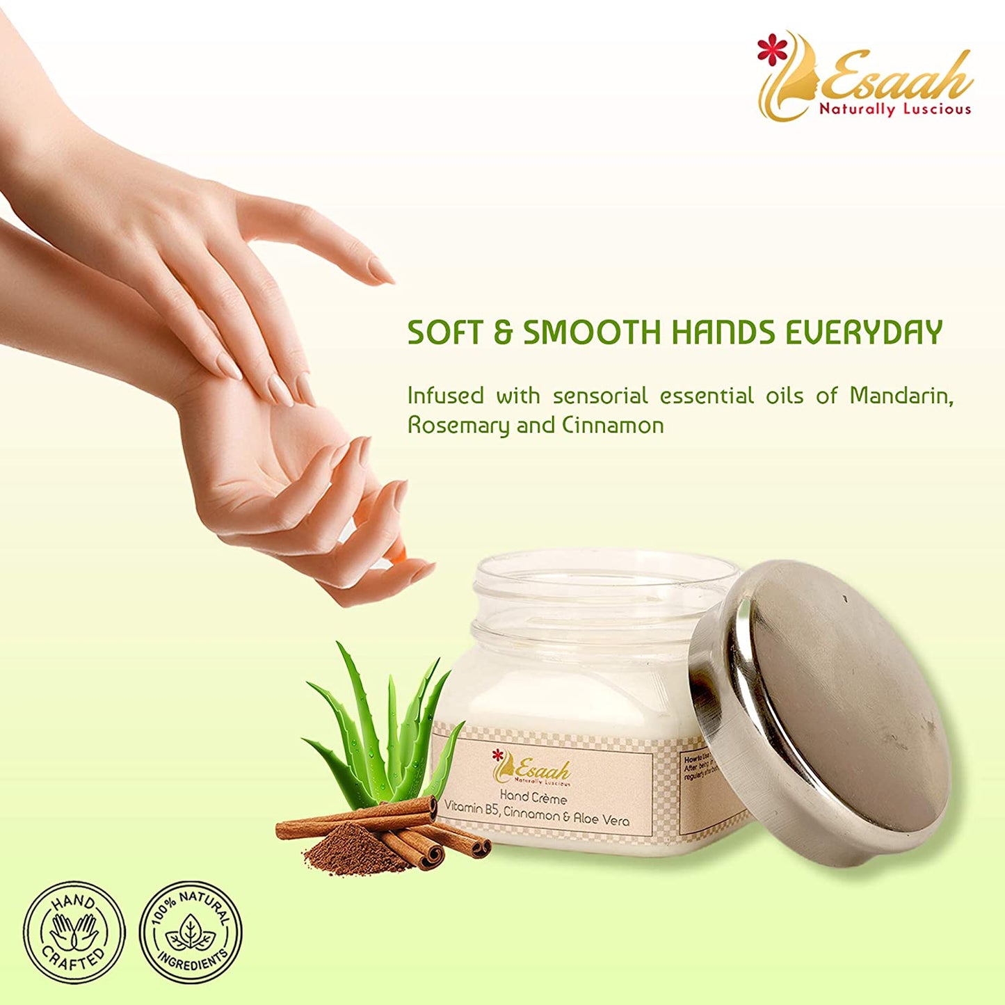 Handmade Organic Hand Cream with Cinnamon & Aloe Vera I Soft and Smooth Hands I Non Sticky Cream I Promotes Hydration to dry and dull hands I 45gms