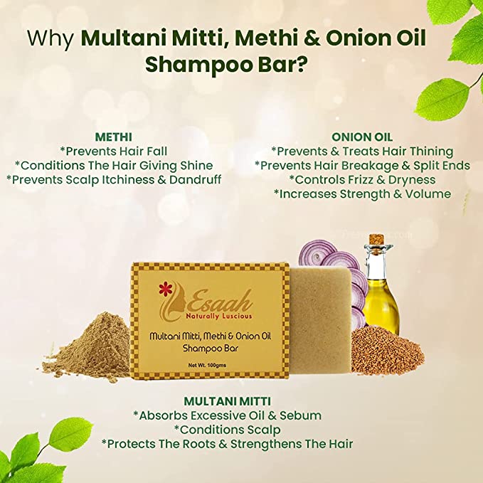 Handmade Organic Shampoo Bar with Multani Mitti, Methi & Onion Oil I Promotes hair growth and reduces hair fall I 100gm