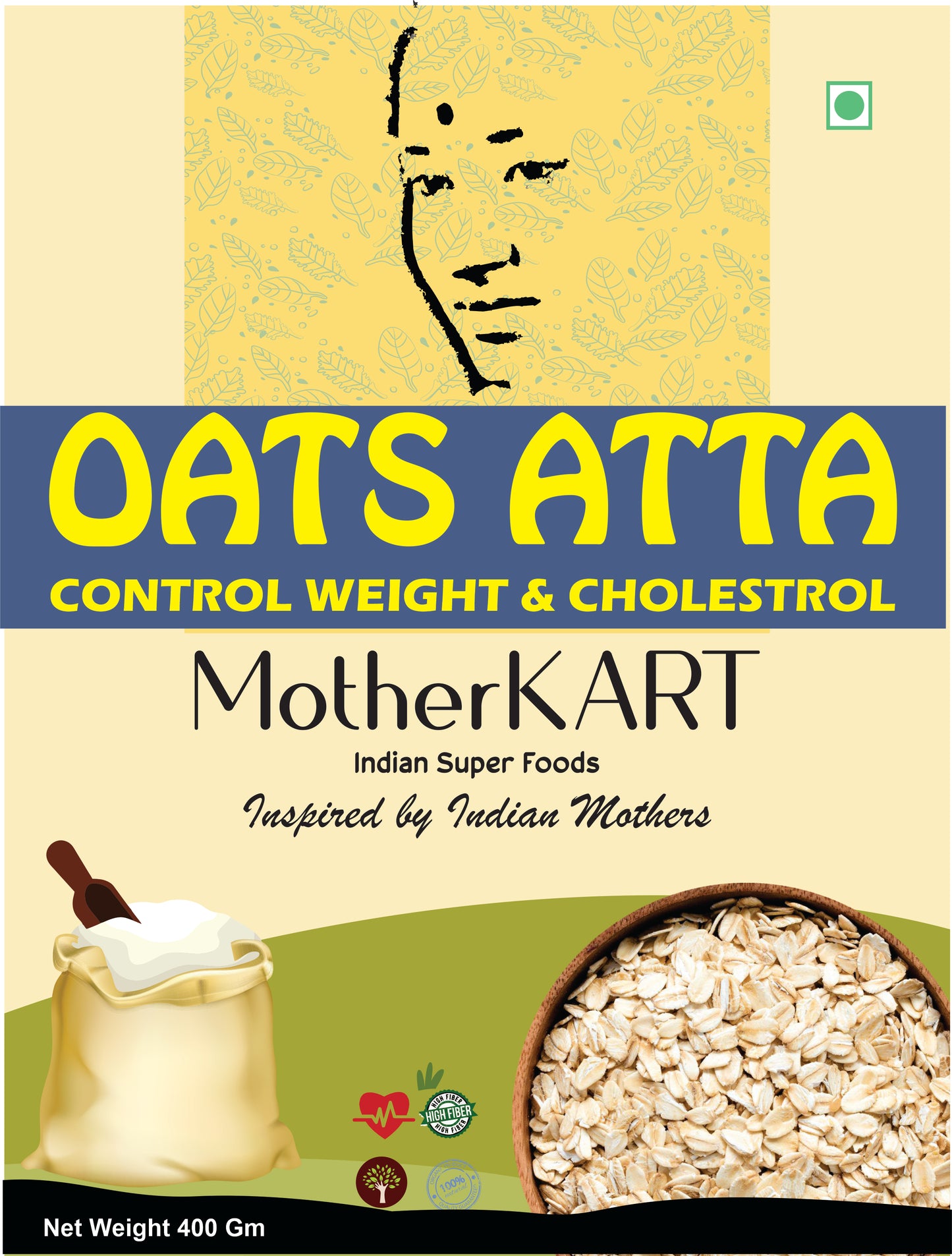 Motherkart Best Oats Flour 400 Gm small Pack - Weight loss & Diabetic friendly