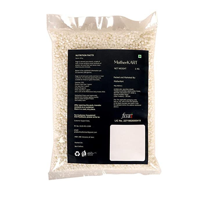 Motherkart Sabudana (Sago) 1kg Medium pearls - Gluten Free