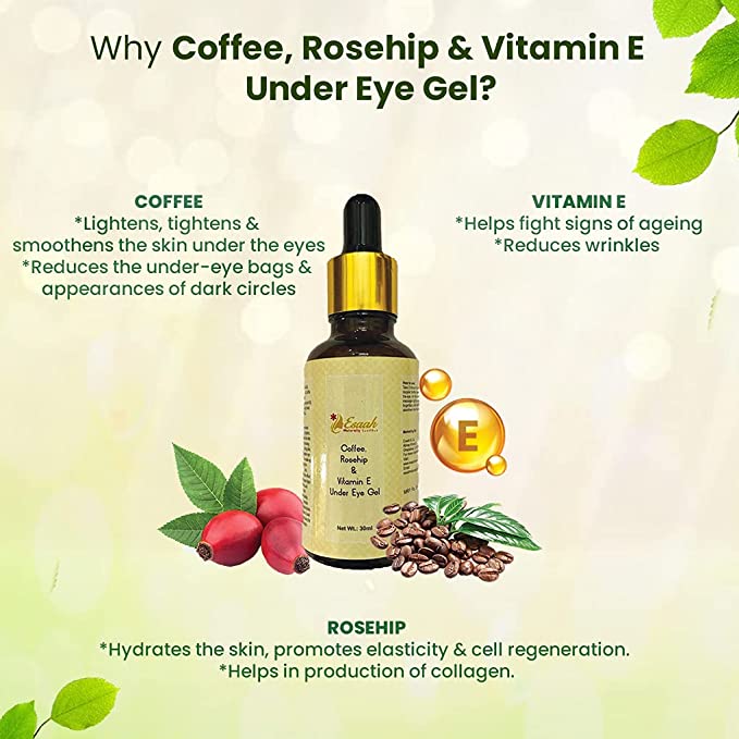 Organic Under Eye Gel for Dark Circles I Reduces Puffiness I Rosehip & Vitamin E I 30 ml