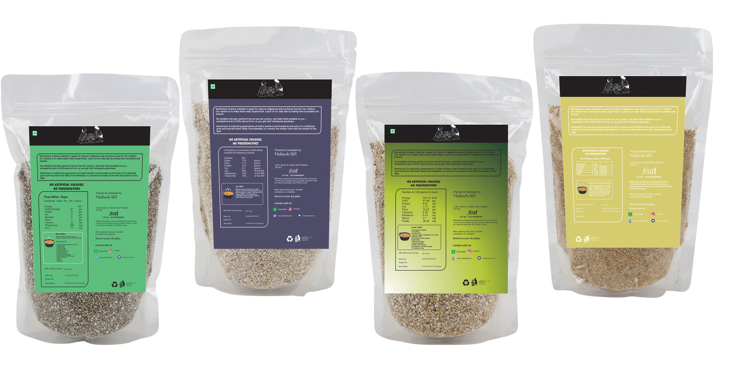 Motherkart Premium Multigrain Dalia (Porridge) -Bajra + Wheat + Jau + Jowar (500 G X4 = 2KG) Pack