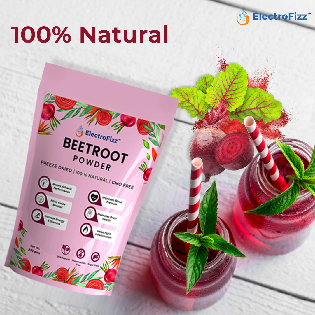 ElectroFizz Vegan BEETROOT POWDER - Freeze Dried -  Nitric Oxide Booster, Superfood for Endurance Building,  Preservatives Free, Caffeine Free, Pre-workout Supplement- 200 gms (30 plus servings)