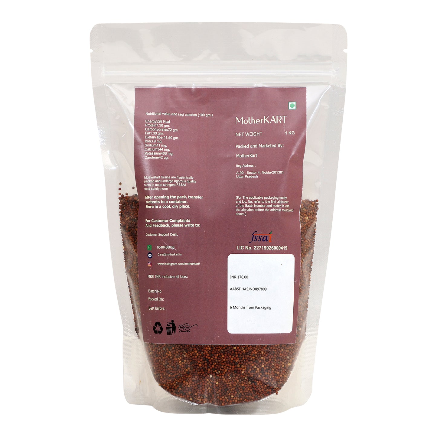 MotherKart Ragi (Finger Millet) Whole Grain