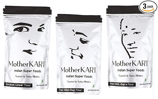 MotherKart Freshly Ground Multigrain Atta Combo (Jowar Flour + Ragi Flour + Bajra Flour 1+1+1= 3KG) pack