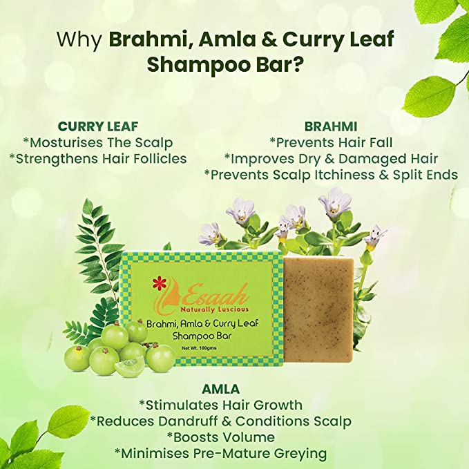 Handmade Organic Shampoo Bar with Amla Brahmi & Curry Leaf I Nourishes the scalp and promotes hair growth I 100gm