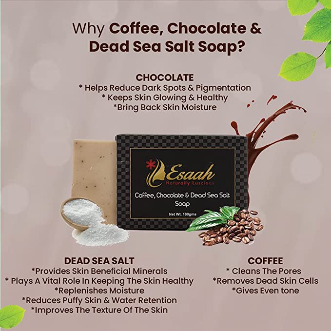 Handmade Organic Body Soap with Coffee Chocolate & Dead Sea Salt I Natural Exfoliator and cleans pores I 100gms