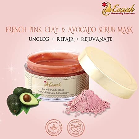 Handmade Organic French Pink Clay & Avocado Face Scrub & Mask I Reduces Oil and Prevents Acne I 50gms