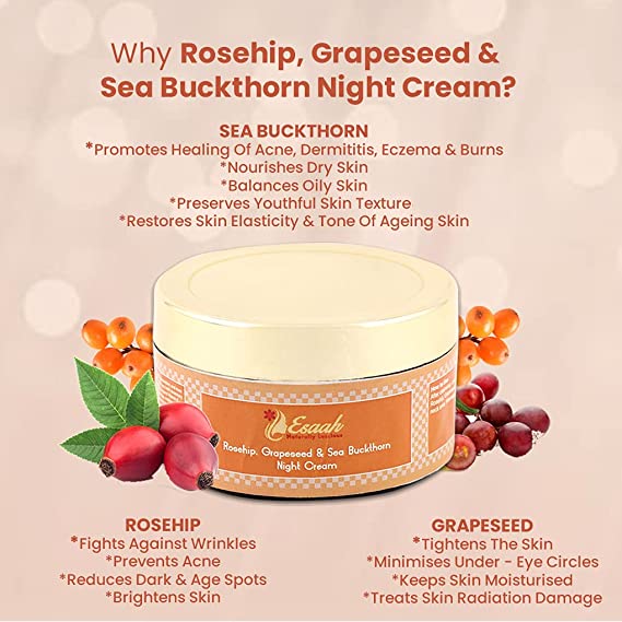 Handmade Anti-Ageing night cream with Rosehip, Grapeseed & Sea Buckthorn I Normal, Oily, Acne Prone, Combination Skin I Overnight Repair I 50gms