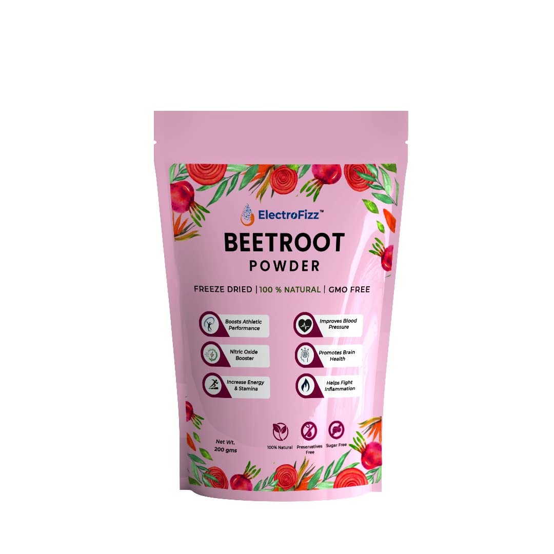 ElectroFizz Vegan BEETROOT POWDER - Freeze Dried -  Nitric Oxide Booster, Superfood for Endurance Building,  Preservatives Free, Caffeine Free, Pre-workout Supplement- 200 gms (30 plus servings)
