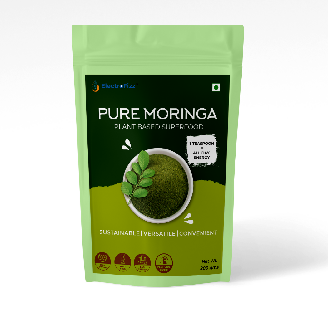 ElectroFizz Pure Moringa Leaf Powder for Weight loss, Energy Levels, Digestive Health, Superfood for Smoothies, Drinks, Soups, Salads, Rich Source of Multi-Vitamins & Minerals- 200 gms Pouch