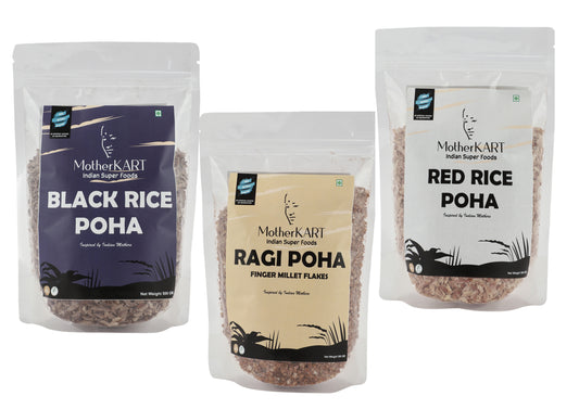 Motherkart Super Healthy Poha Combo- Red Rice + Black Rice+ Ragi