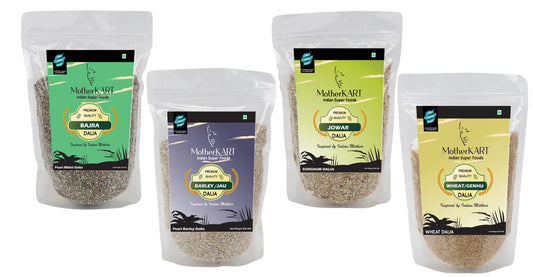 Motherkart Premium Multigrain Dalia (Porridge) -Bajra + Wheat + Jau + Jowar (500 G X4 = 2KG) Pack
