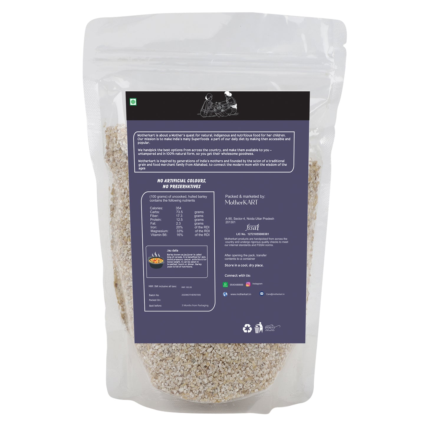 Motherkart Premium Jau Dalia (Barley Porridge) (500G X 2 = 1 KG)| Diabetic Friendly
